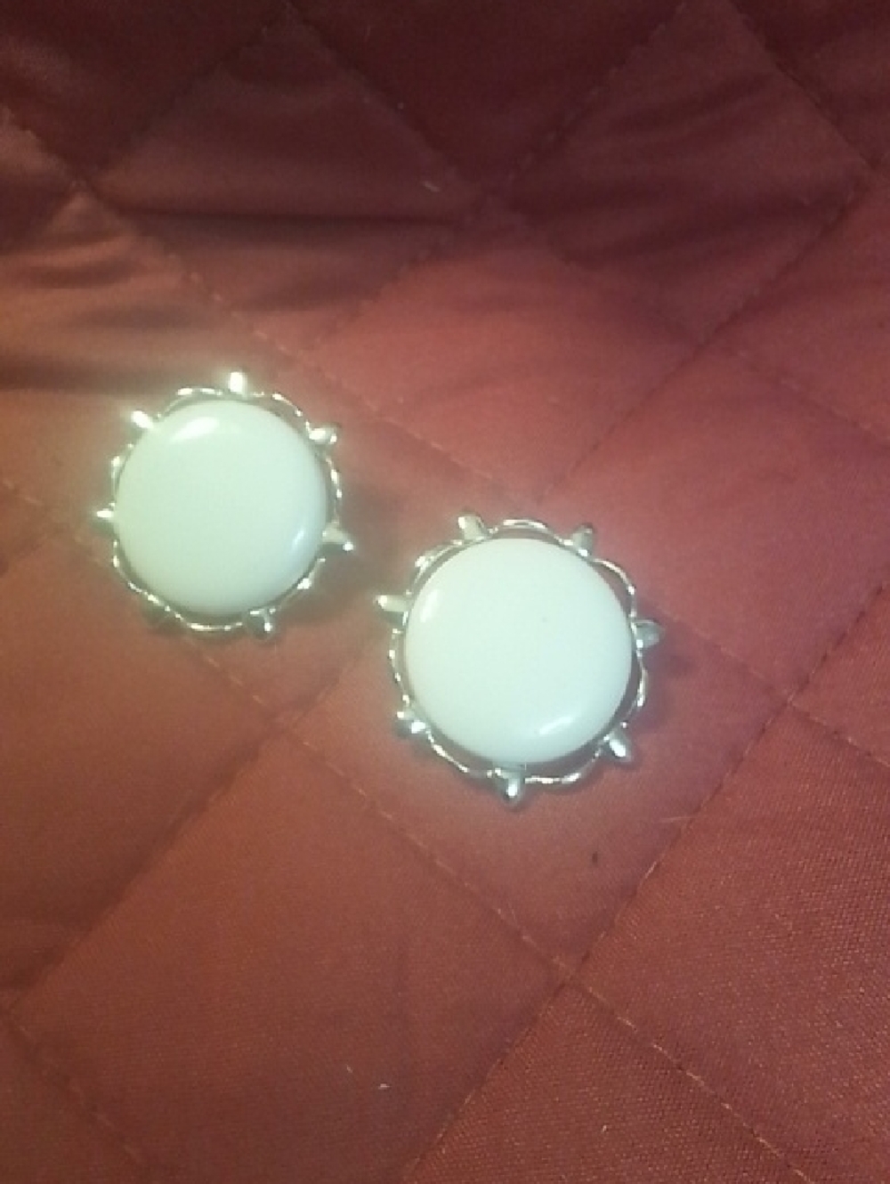 White Round Sunburst Clip-On Earrings
